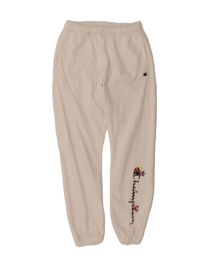 CHAMPION Mens Graphic Tracksuit Trousers Joggers Small  White