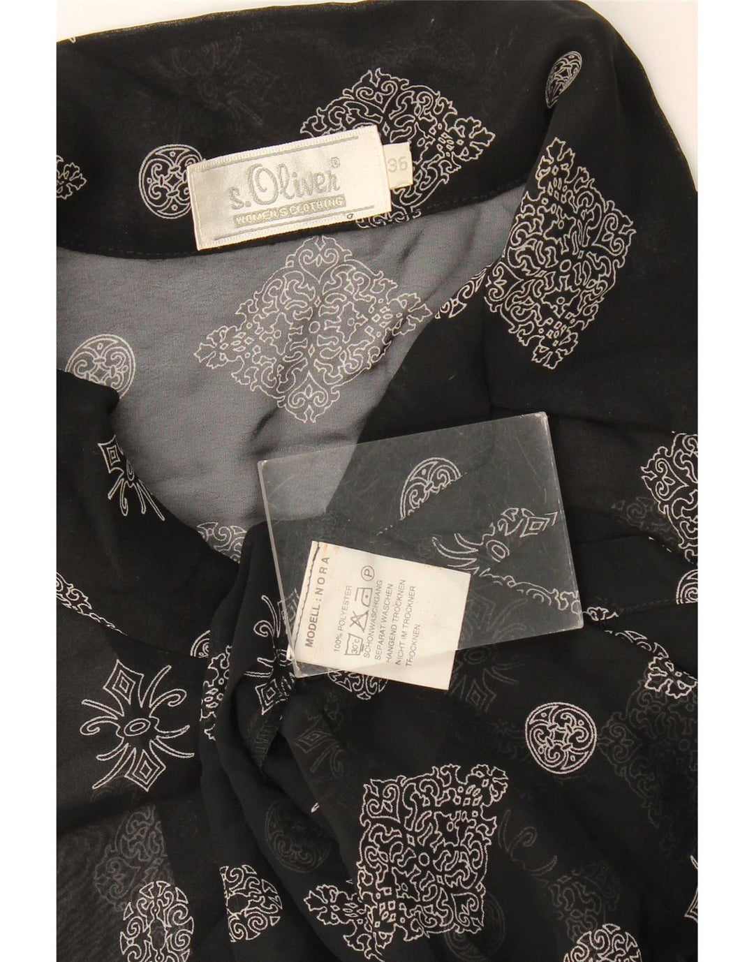 S.Oliver Womens Longline Shirt Blouse EU 36 Small Black Floral Polyester