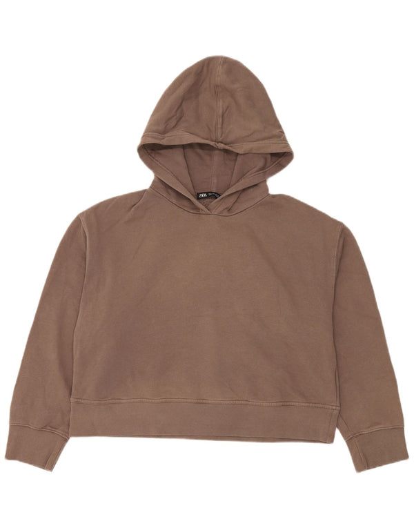 Zara Mujer Sudadera con Capucha y Ajuste Relajado Jersey UK 46 Grande Algodón Marrón
