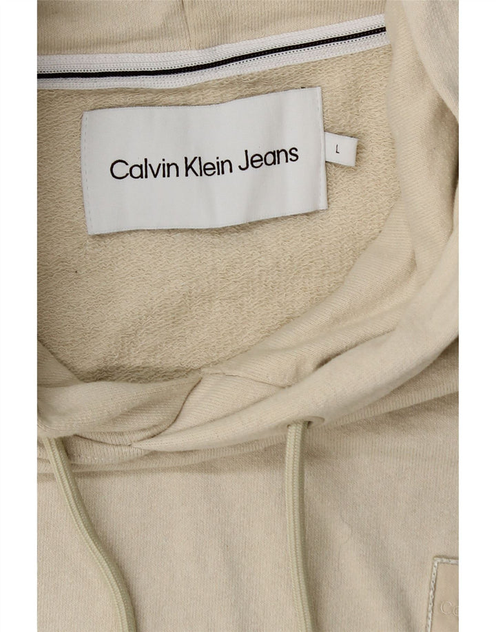 CALVIN KLEIN JEANS Suéter masculino com capuz grande algodão bege