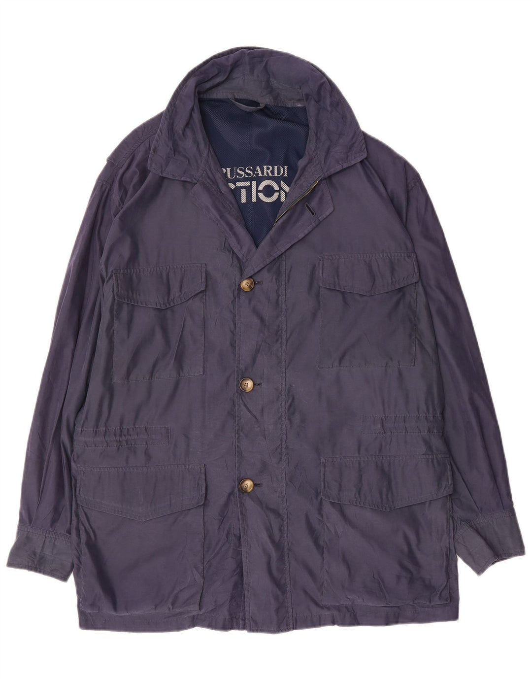 TRUSSARDI Mens Hooded Utility Jacket UK 42 XL Navy Blue Polyester