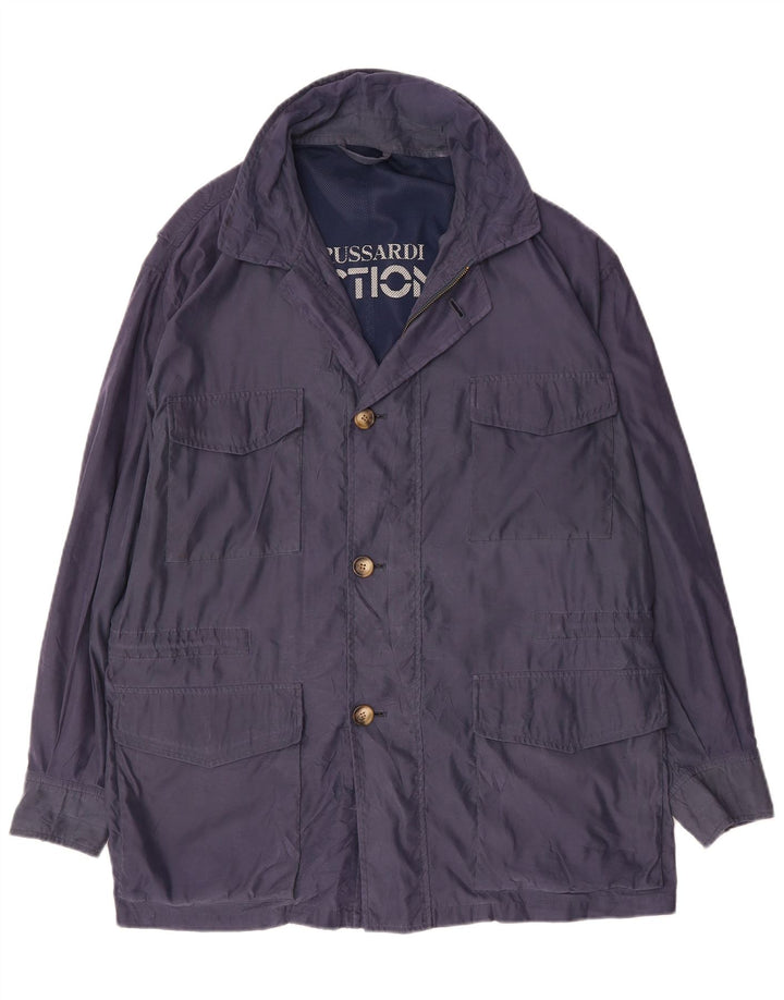 TRUSSARDI Mens Hooded Utility Jacket UK 42 XL Navy Blue Polyester