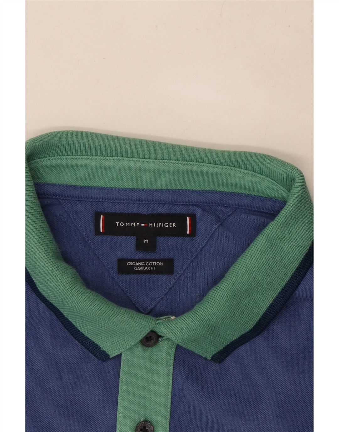 TOMMY HILFIGER Mens Regular Fit Polo Shirt Medium Blue Cotton