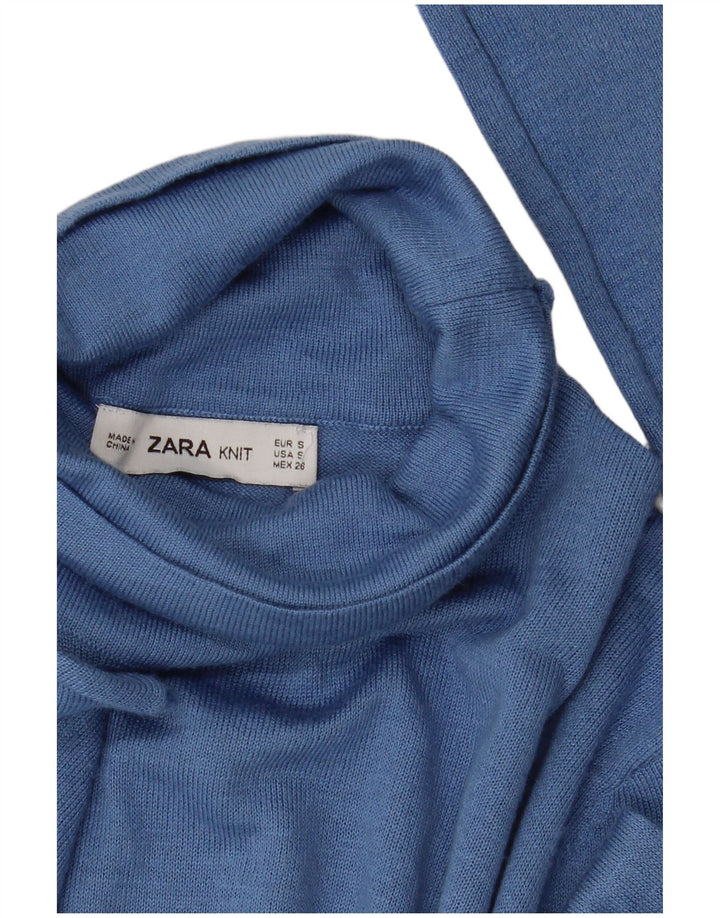 Zara Womens Roll Neck Jumper Sweater UK 10 Small Blue Modal