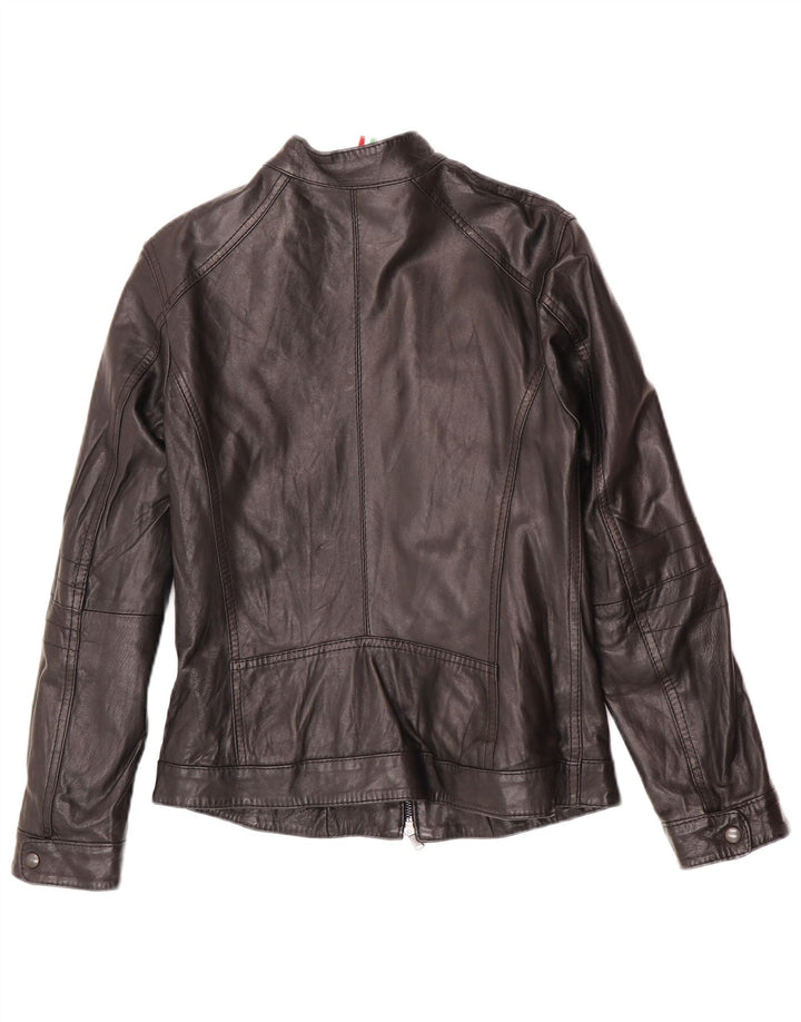 Vintage Womens Leather Biker Jacket IT 44 Medium Black Leather