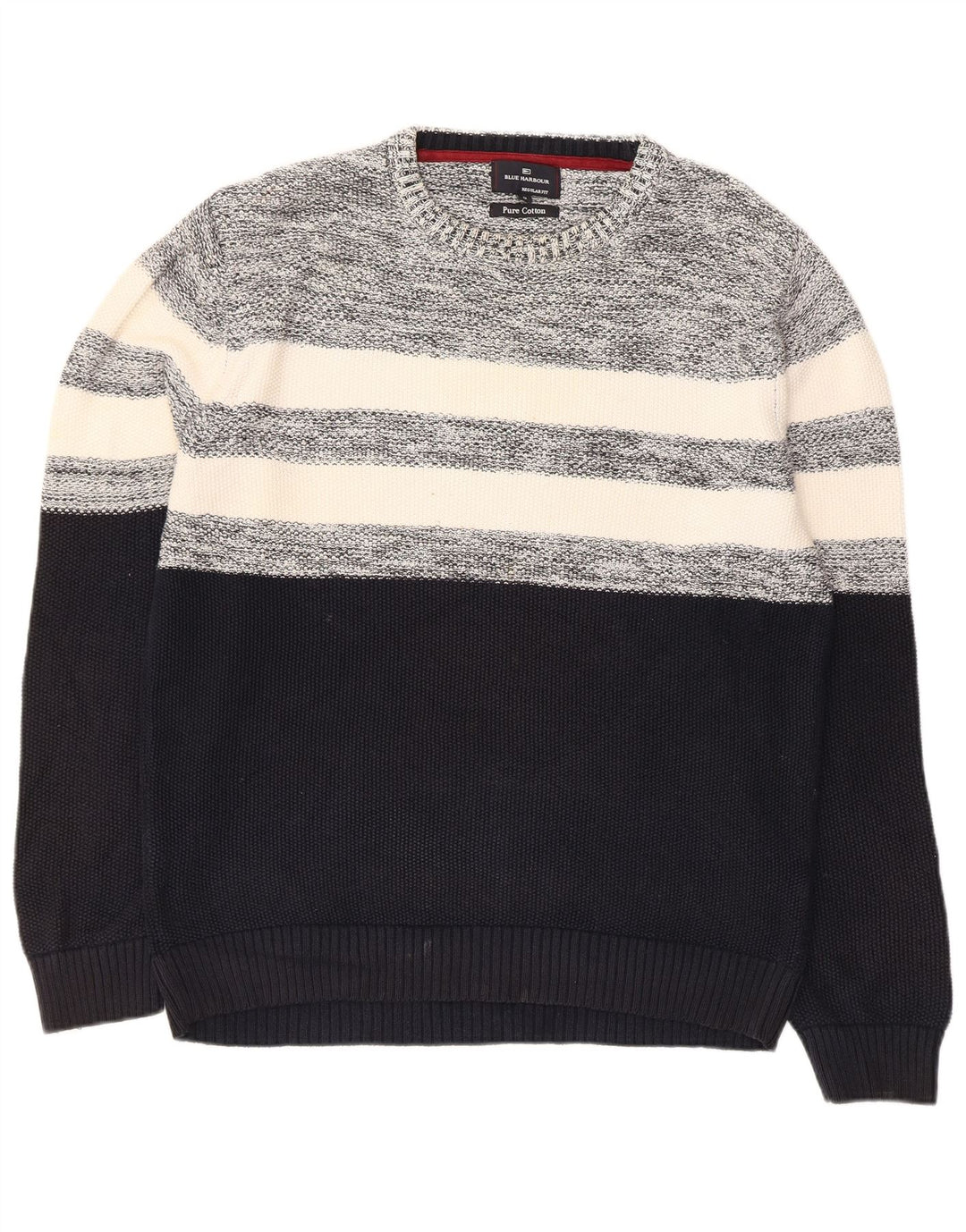 Marks & Spencer Mens Crew Neck Jumper Sweater Medium Navy Blue Colourblock