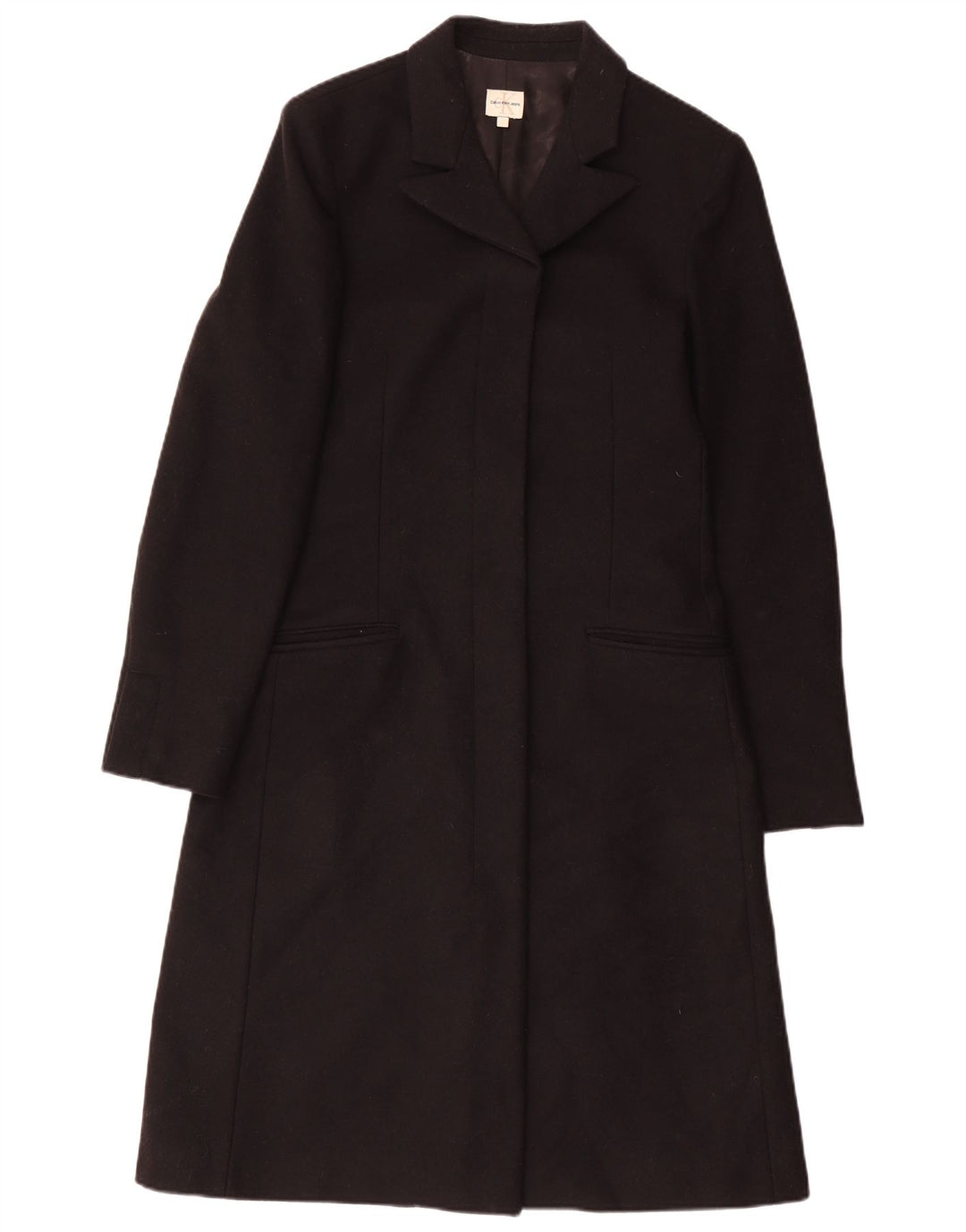 Calvin Klein Jeans Womens Overcoat UK 14 Large Black Wool