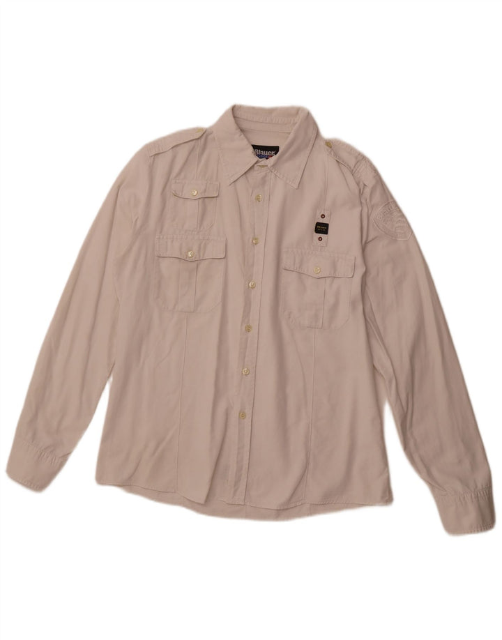 BLAUER Mens Military Shirt XL White Cotton