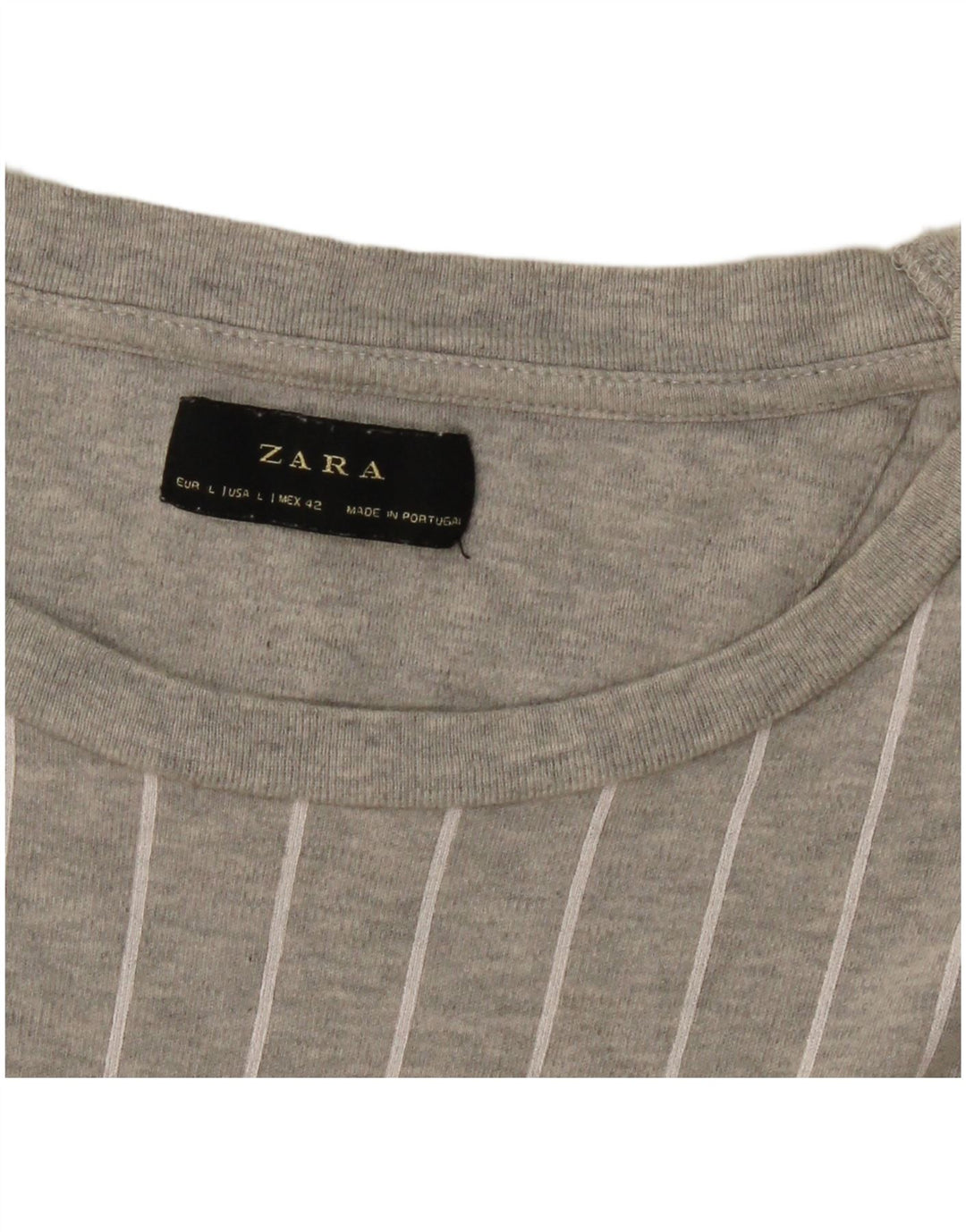 ZARA Mens T-Shirt Top Large Grey Striped