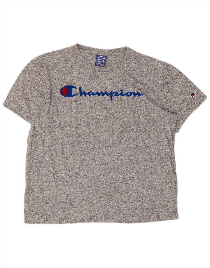 CHAMPION Mens Graphic T-Shirt Top Medium Grey Flecked Cotton