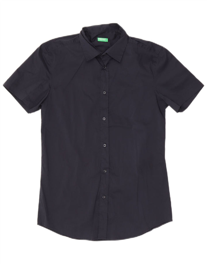 Benetton Mens Short Sleeve Shirt Medium Navy Blue