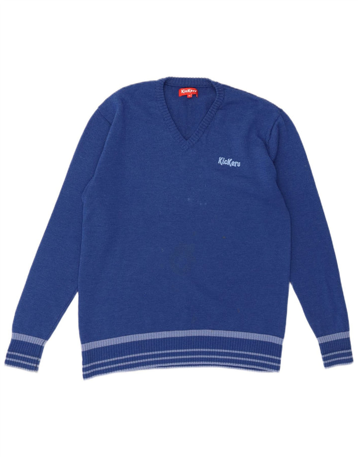 Kickers Mens V-Neck Jumper Sweater Medium Blue Wool