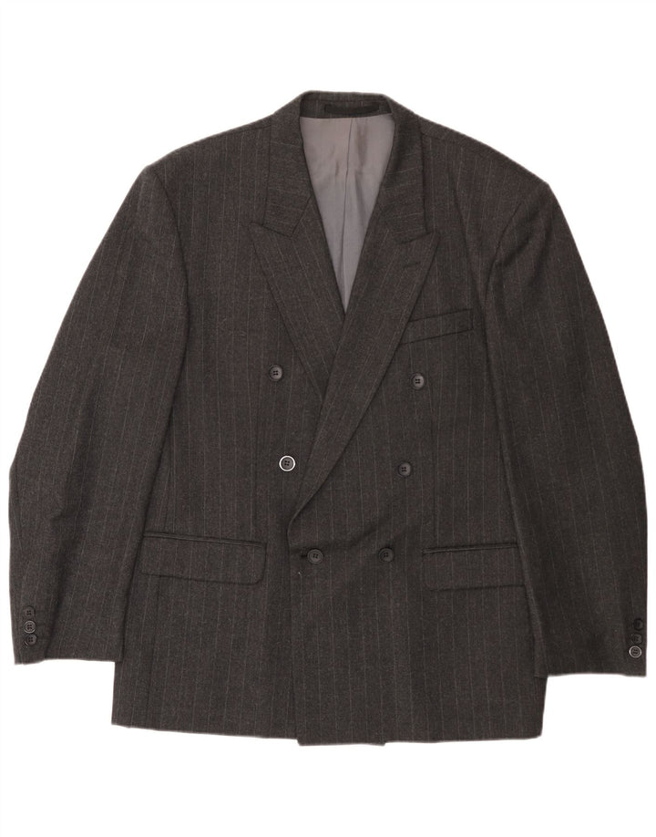 Vintage Herren Zweireiher Blazer Jacke EU 54 2XL Graue Nadelstreifenwolle