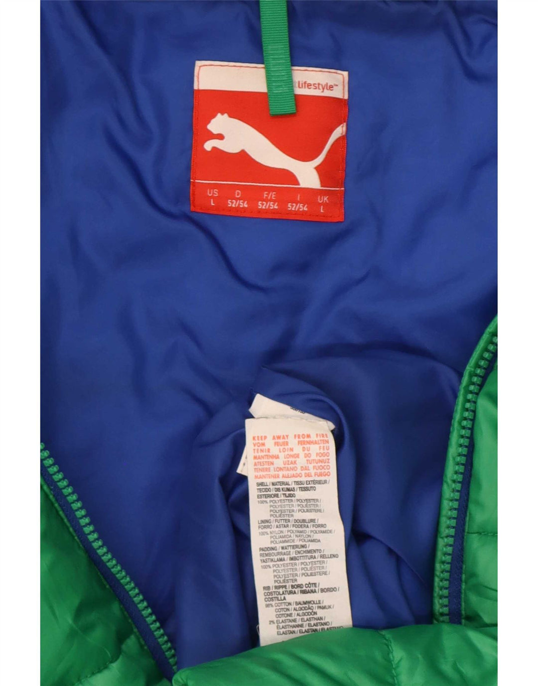 Puma Polstret jakke med hætte til mænd UK 40 Large Green Colourblock Polyester