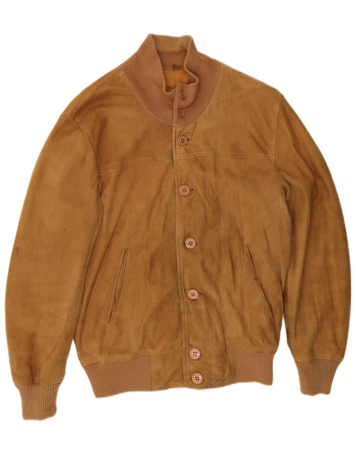 Maren Mens Suede Bomber Jacket UK 40 Large Beige Suede