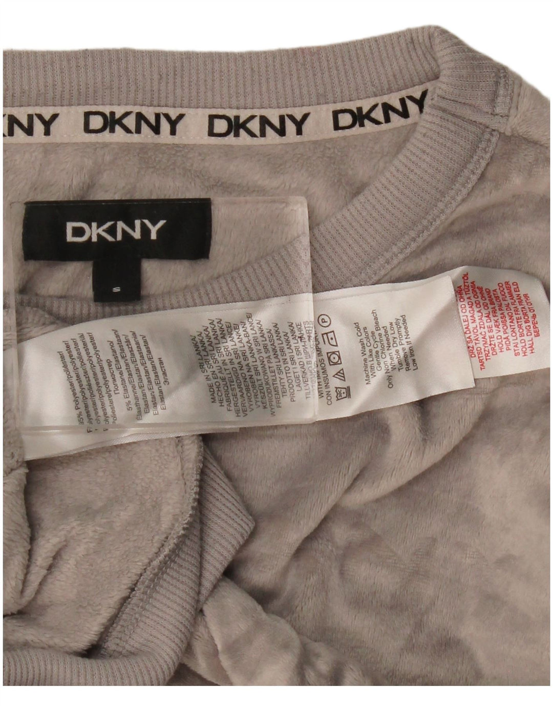 Dkny Womens Graphic Velour Sweatshirt Jumper UK 10 Small Grey Polyester