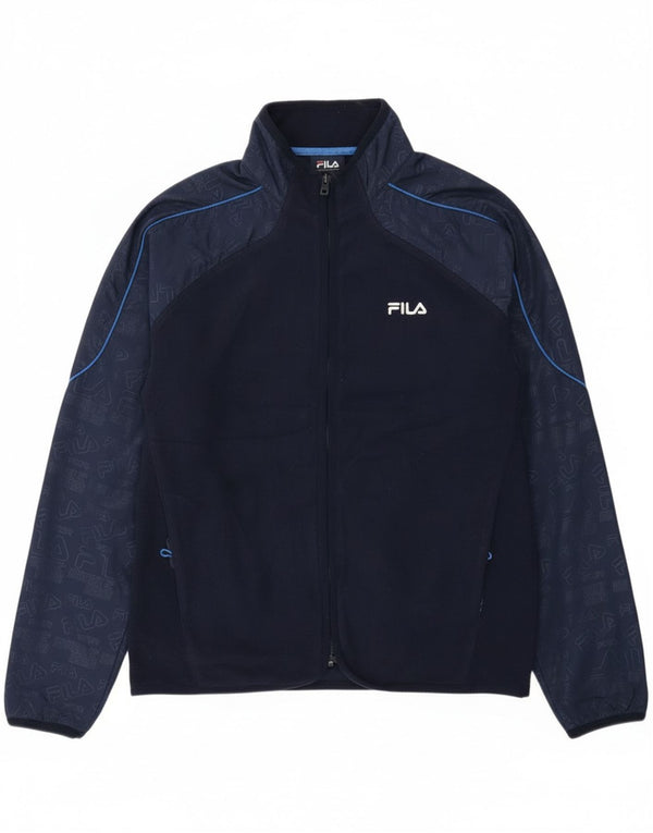 Fila Mens Fleece Jacket UK 38 Medium Navy Blue Colourblock Cotton
