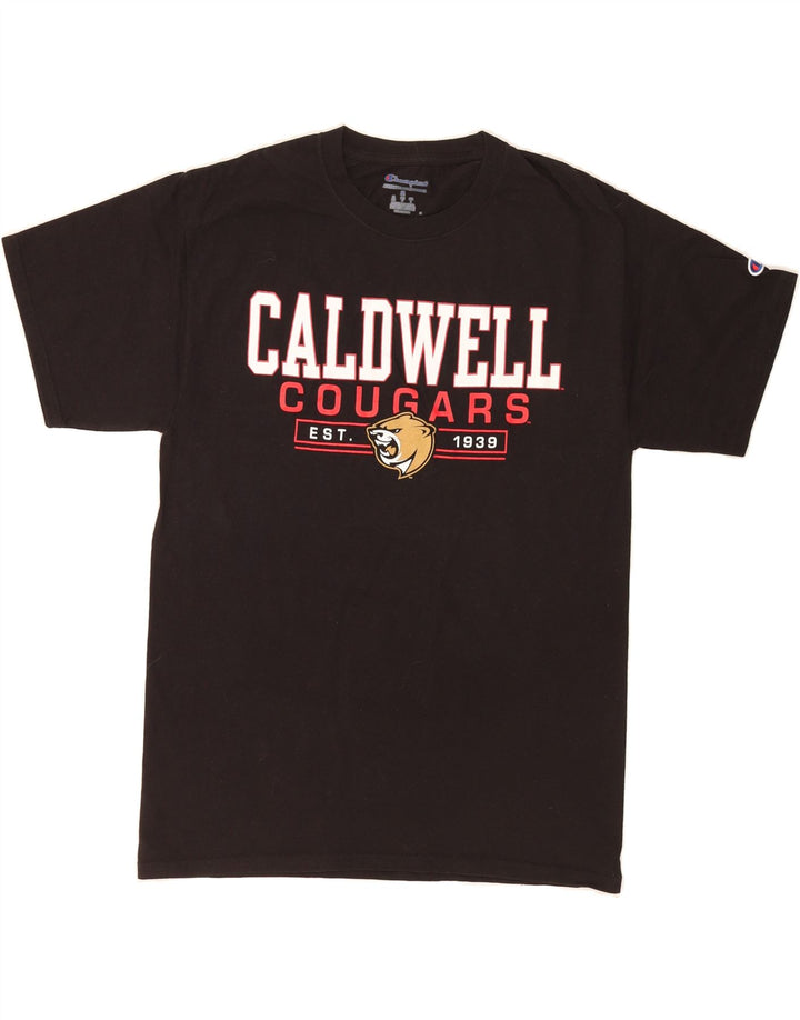 CHAMPION Mens Caldwell Cougars Graphic T-Shirt Top Medium Black Vintage Champion and Second-Hand Champion from Messina Hembry 