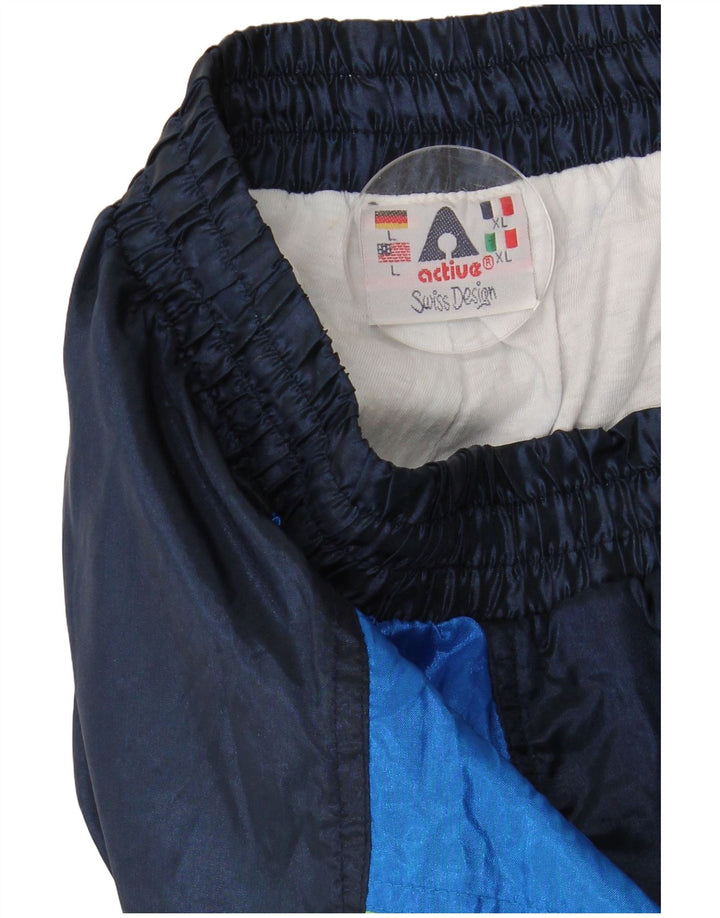 ACTIVE Mens Tracksuit Trousers Joggers Large  Navy Blue Colourblock