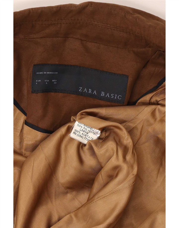 Zara Womens 1 Button Blazer Jacket UK 14 Large Brown Polyester