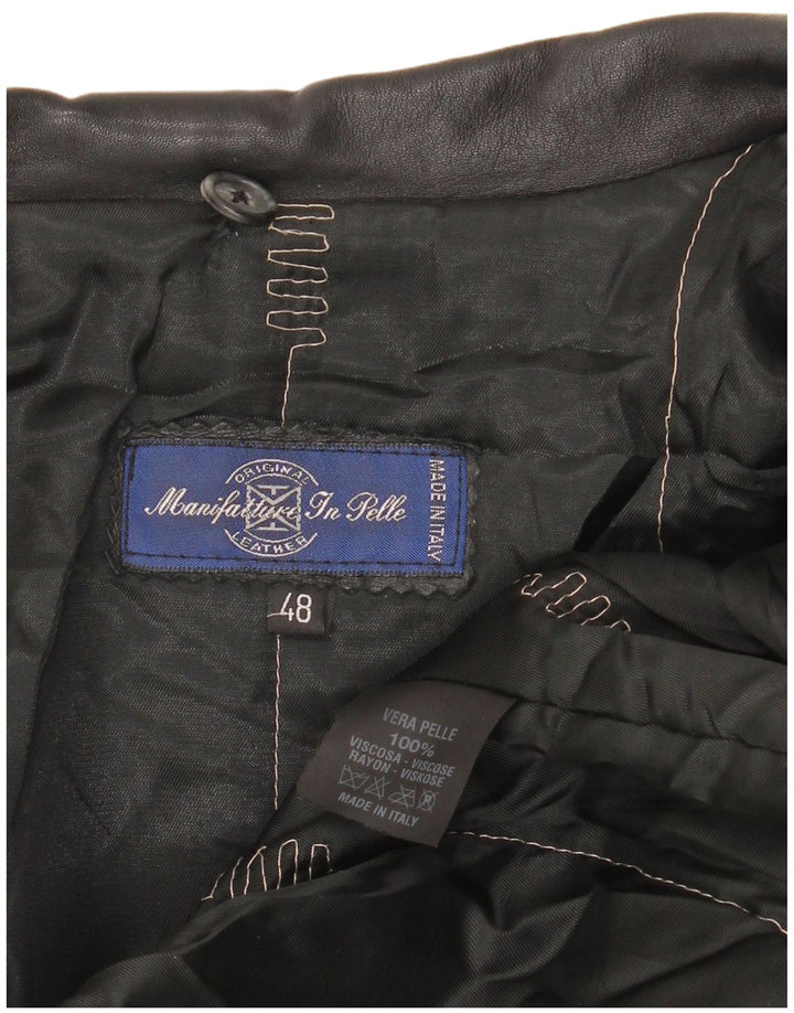 Vintage Womens Oversized Leather Coat IT 48 XL Black Leather