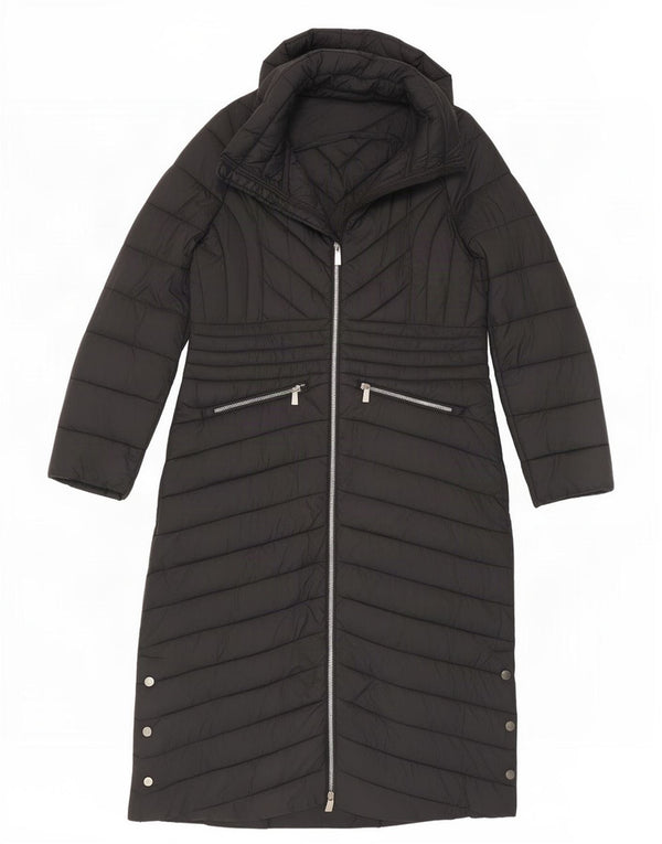 Karen Millen Abrigo acolchado con capucha para mujer UK 42 Medium Black Nylon