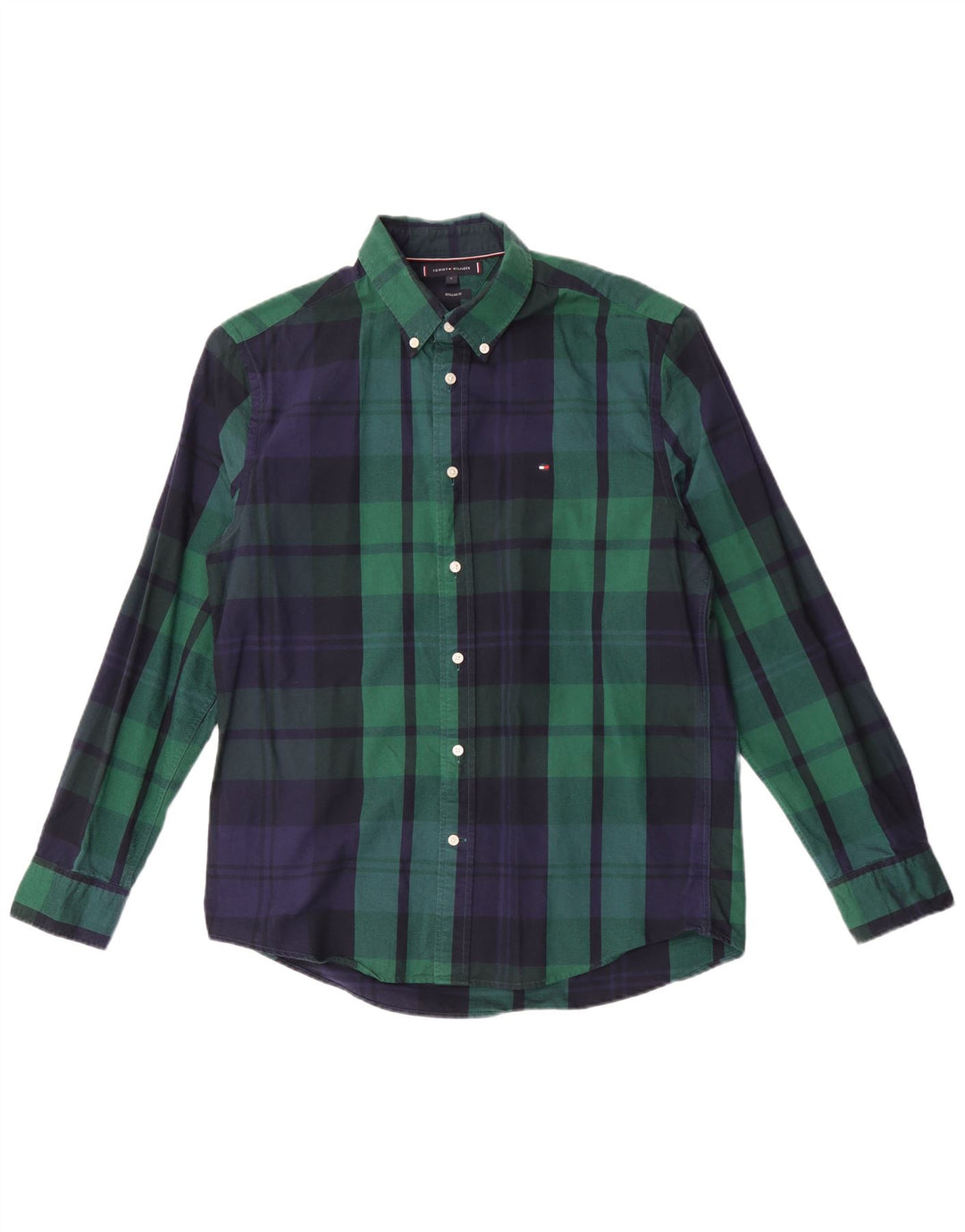 Tommy Hilfiger Mens Regular Fit Shirt Large Green Plaid