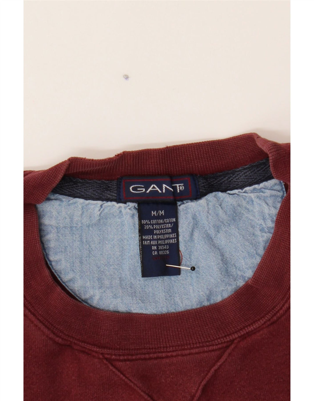 GANT Mens Sweatshirt Jumper Medium Burgundy Cotton Vintage Gant and Second-Hand Gant from Messina Hembry 