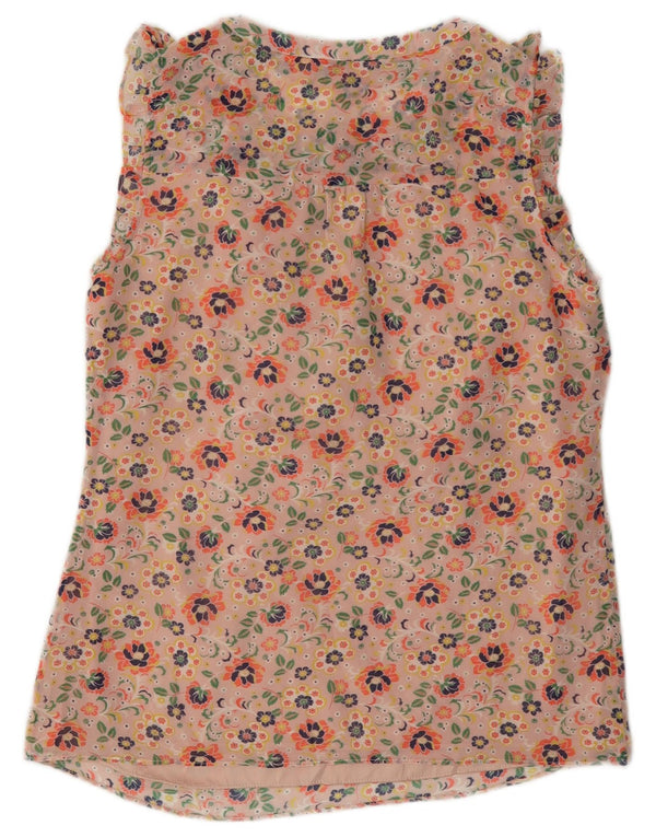 Boden Damen-Blusenoberteil, ärmellos, mit Rüschen vorne, Gr. 6, XS, rosa geblümt