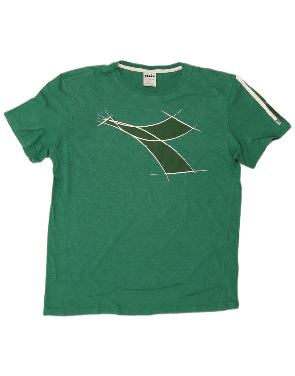 Diadora Mens Graphic T-Shirt Top Large Green Cotton