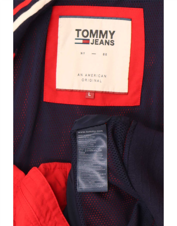 Tommy Hilfiger Mens Bomber Jacket UK 40 Large Red Colourblock Polyamide