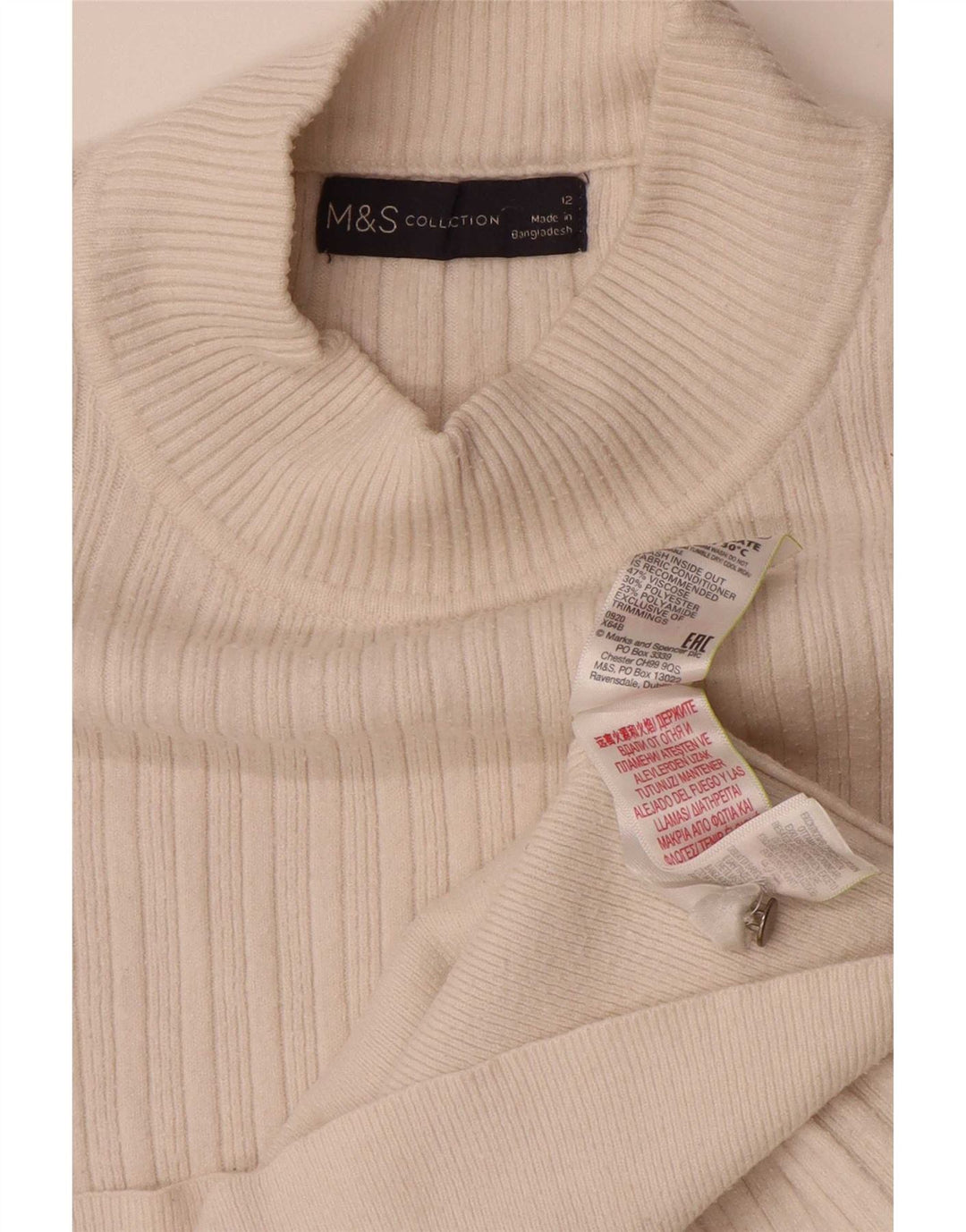 Marks & Spencer Womens Crop Turtle Neck Jumper Sweater UK 12 Medium White