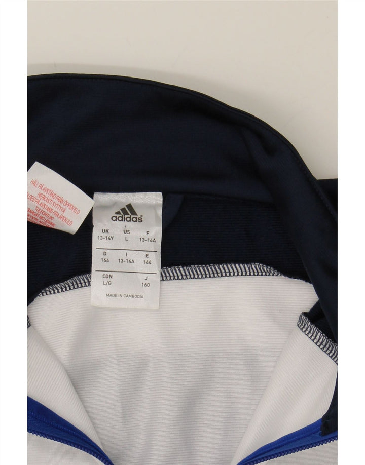 ADIDAS Boys Tracksuit Top Jacket 13-14 Years Blue Colourblock Polyester Vintage Adidas and Second-Hand Adidas from Messina Hembry 