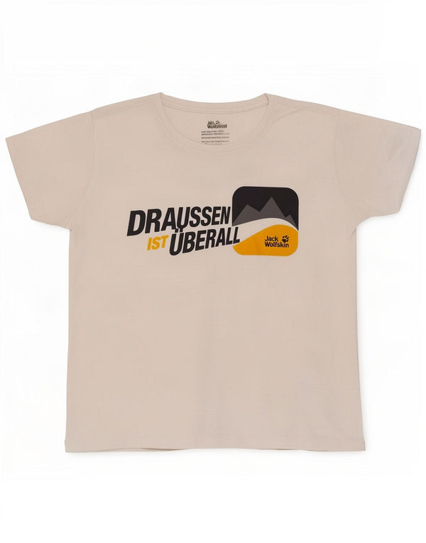 Jack Wolfskin Damen Grafik-T-Shirt Top UK 16 Large Weiße Baumwolle