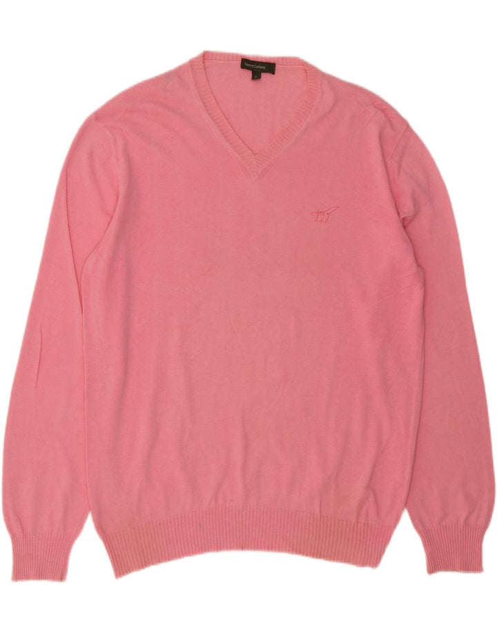 HENRY COTTONS Mens V-Neck Jumper Sweater Large Pink Vintage Henry Cottons and Second-Hand Henry Cottons from Messina Hembry 