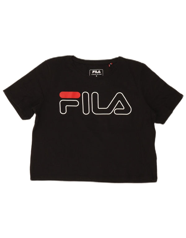 Fila Womens Crop Graphic T-Shirt Top UK 10 Petit Noir Coton