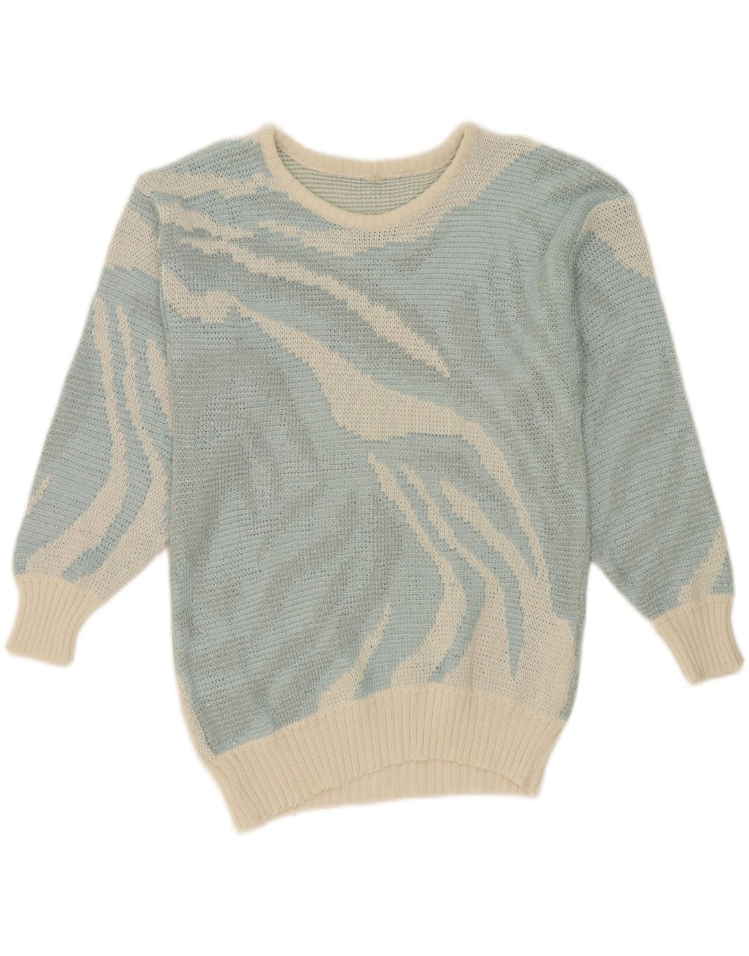 VINTAGE Womens Abstract Pattern Crew Neck Jumper Sweater EU 38 Medium Blue Vintage Vintage and Second-Hand Vintage from Messina Hembry 