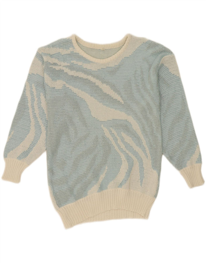 VINTAGE Womens Abstract Pattern Crew Neck Jumper Sweater EU 38 Medium Blue Vintage Vintage and Second-Hand Vintage from Messina Hembry 