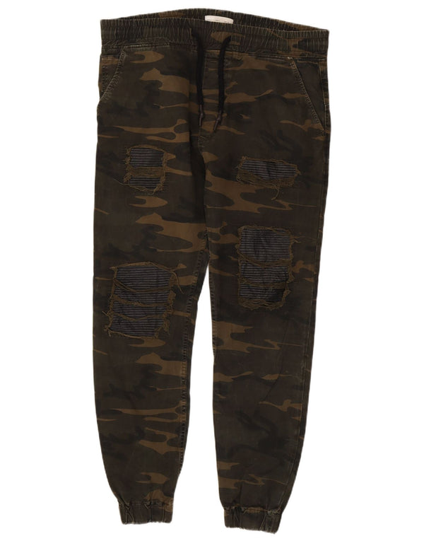 Zara Herre Joggers Chino Bukser Large W32 L27 Khaki Camouflage Bomuld