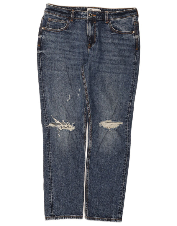 Blugi Distressed drepte pentru femei Zara EU 40 Medium L30 L28 Bumbac albastru