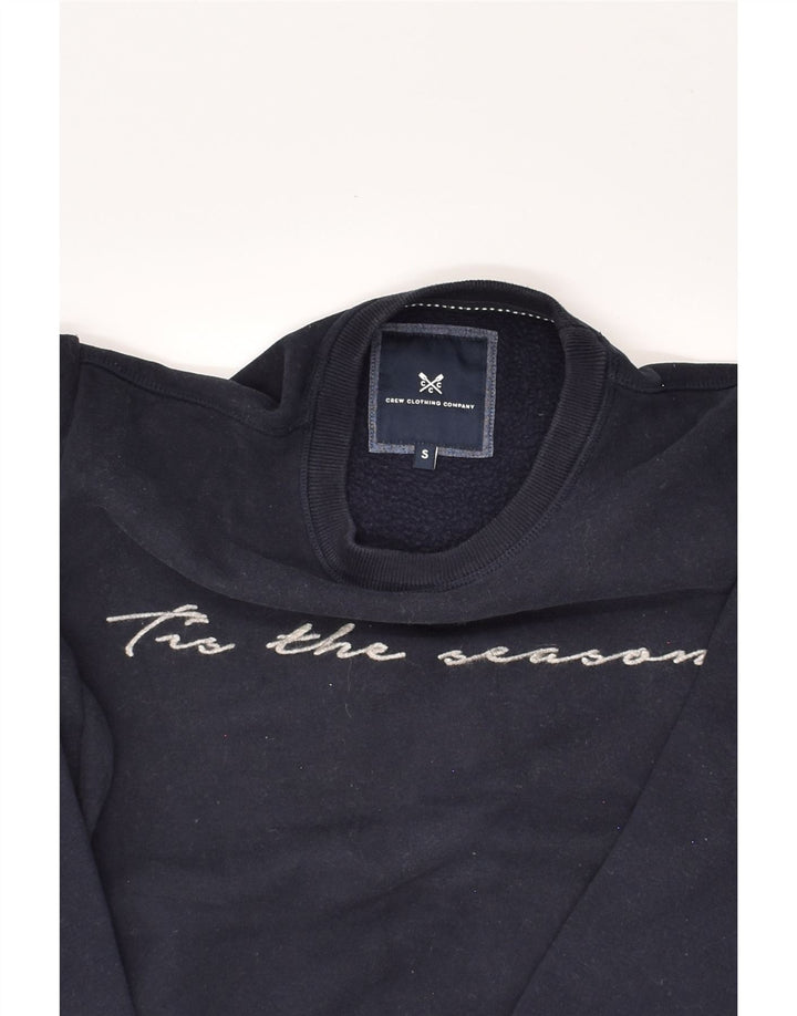 CREW CLOTHING Mens Graphic Sweatshirt Jumper Small Navy Blue Cotton | Vintage Crew Clothing | Thrift | Second-Hand Crew Clothing | Used Clothing | Messina Hembry 