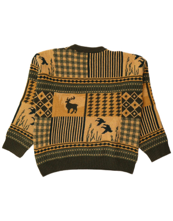 Gun Club Mens Novelty Fit Crew Neck Jumper Sweater Medium Green Fair Isle