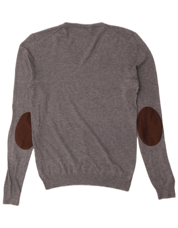 Zara Mens V-Neck Jumper Sweater Medium Grey Viscose
