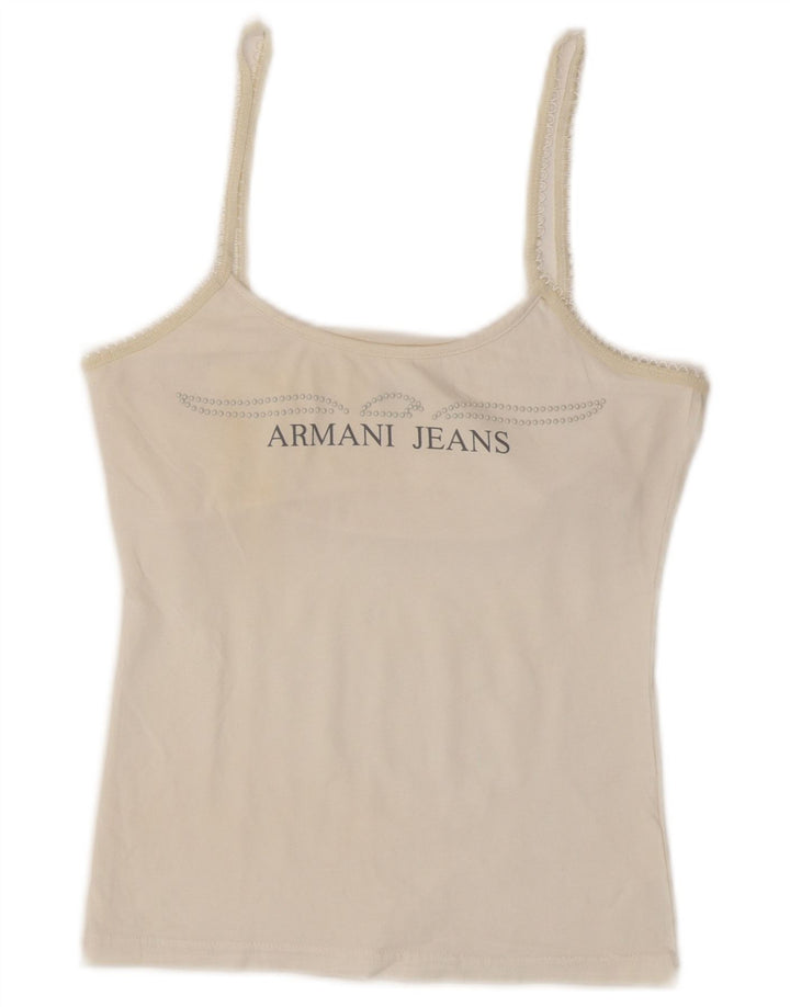 Armani Jeans Womens Graphic Crop Cami Top UK 8 Small White