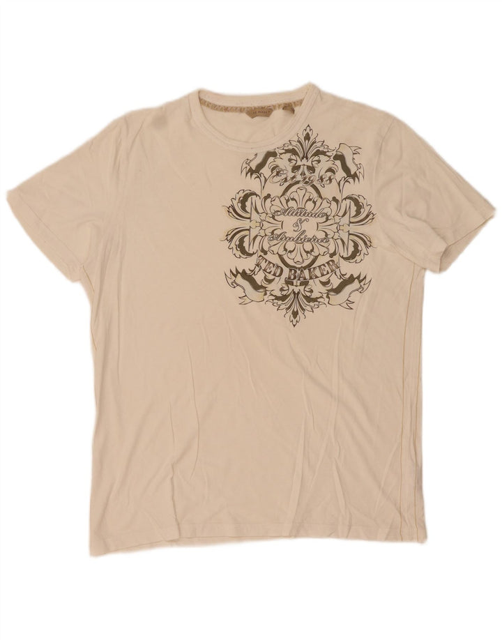Ted Baker Mens Graphic T-Shirt Top Size 3 Medium White Cotton
