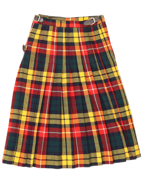 Gonna a portafoglio vintage da donna W24 XS in lana vergine a quadri multicolore