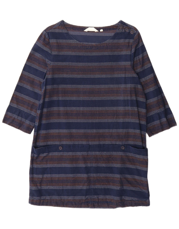 Seasalt Womens 3/4 Sleeve Tunic Dress UK 12 Medium Navy Blue Striped Cotton