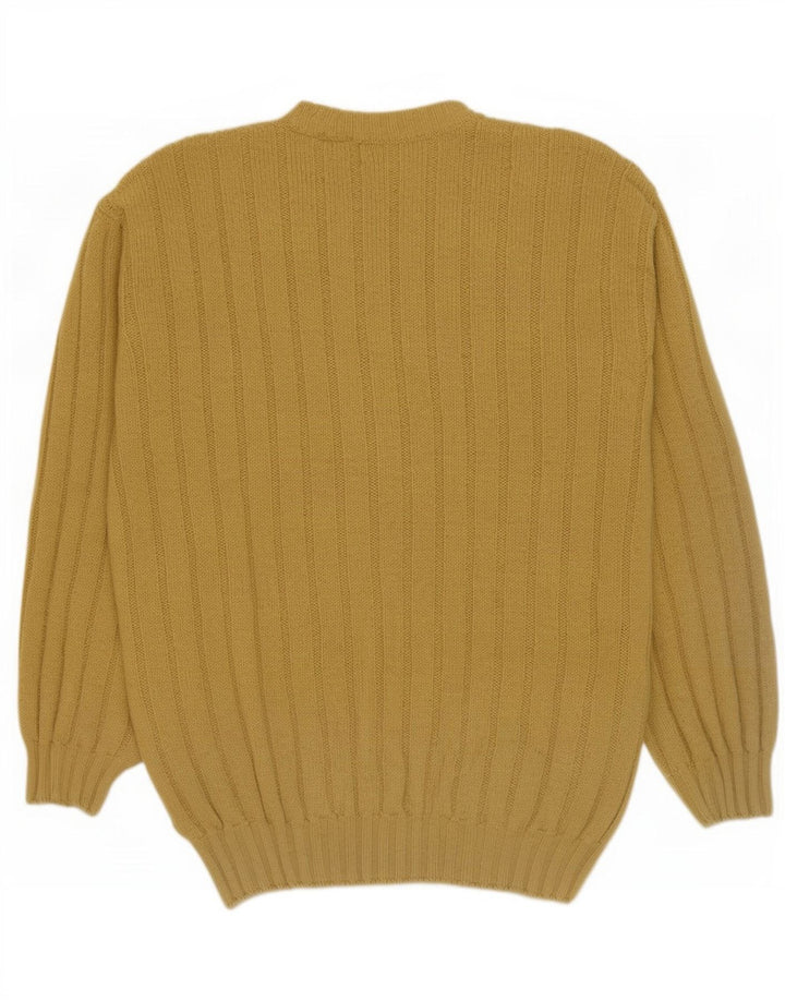 James Dillon Mens V-Neck Jumper Sweater Large Yellow New Wool