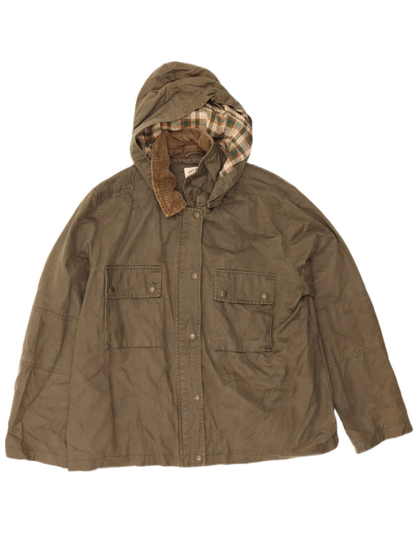 Damska kurtka Fat Face z kapturem, oversize, woskowanej bawełny, UK 16, duża, khaki