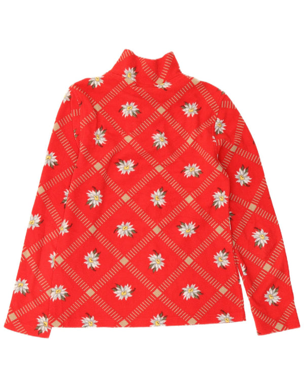 Conte of Florence Womens Zip Neck Fleece Jumper UK 12 Medium Red Floral